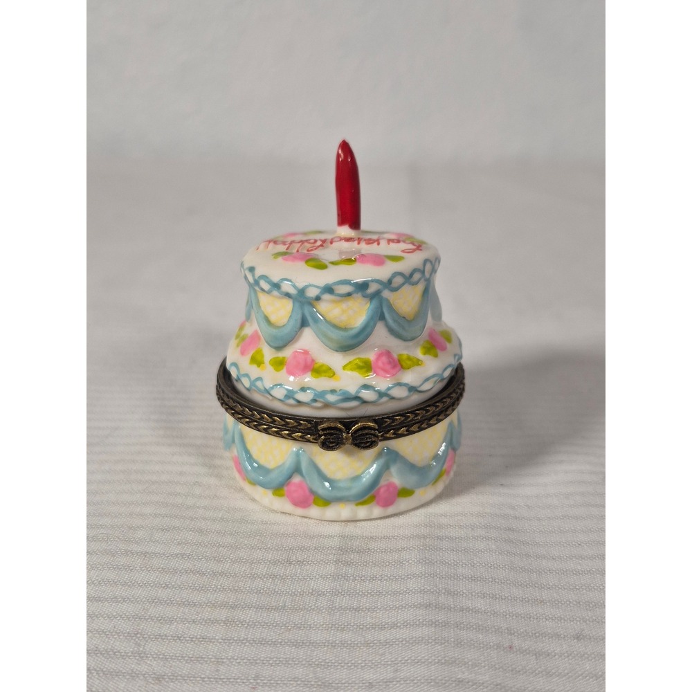 Direct Connection Porcelain Happy Birthday Cake Trinket Box with Mini Gift Box